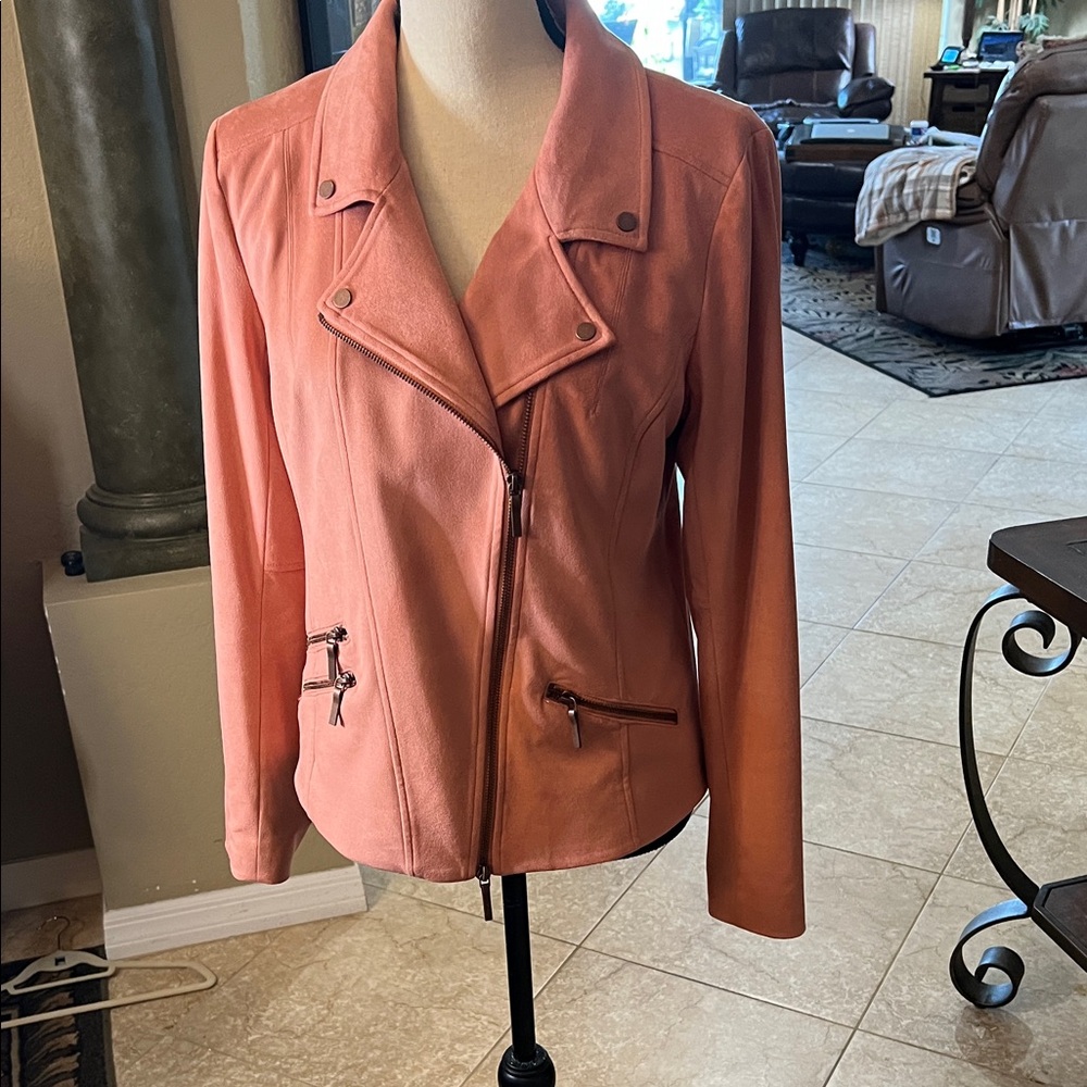 Women's Soft Pink/ Soft Coral 🪸 Suede Moto Jacket